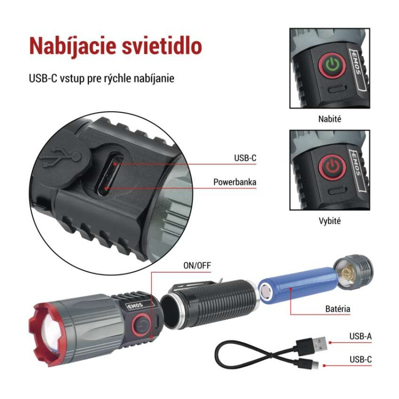 LED NABÍJECÍ SVÍTILNA KOV. MEDIUM 1200lm 4