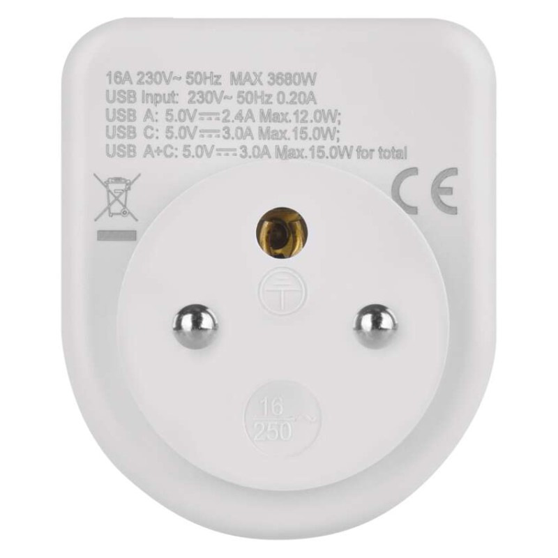 Zásuvka rozbočovacia 1x, 1xUSB-A+1xUSB-C, biela P0074 4