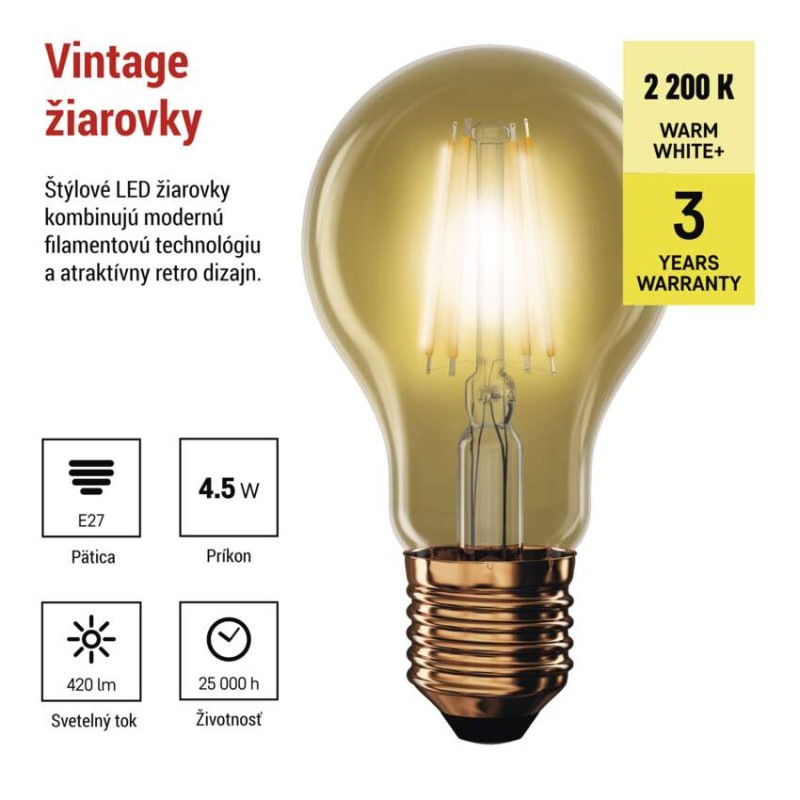 LED VNT A60 4,5W(40W) 420lm E27 WW+ 1