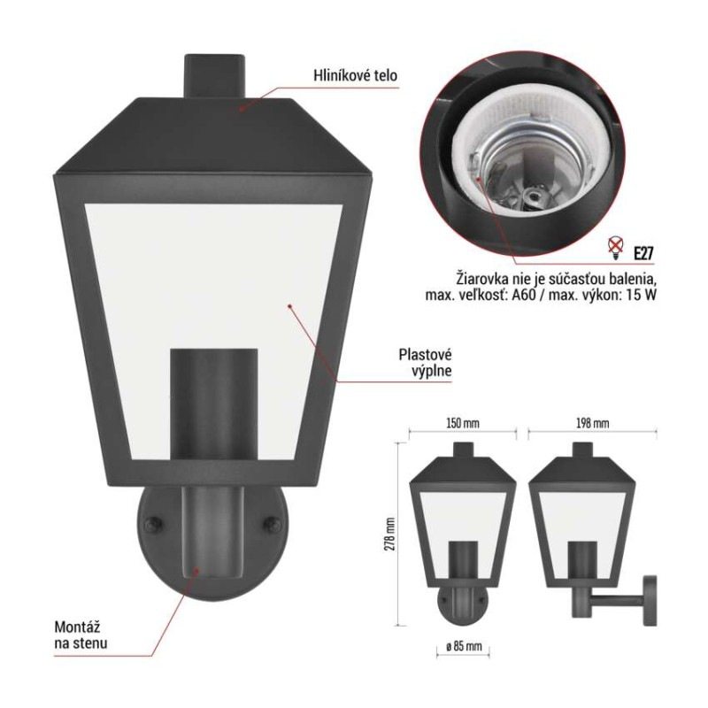 LED ZAHRADNÍ SVÍTIDLO,E27,IP44,MAX 15W,N 4
