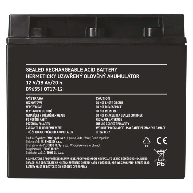 Akumulátor olovený 12V 18 Ah  181×77×167mm B9655 120100090 3