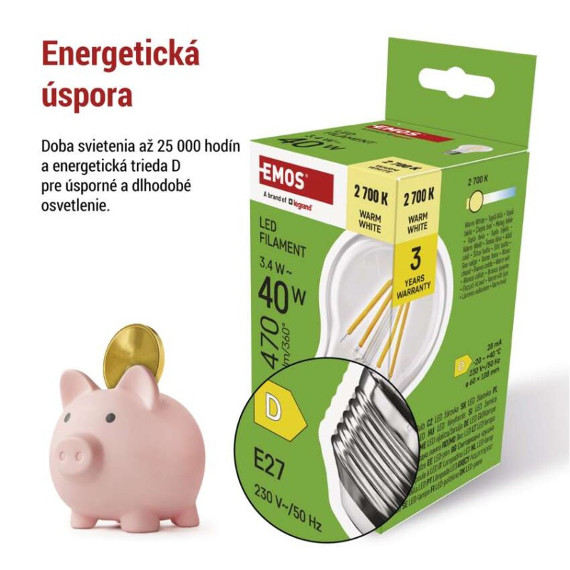 LED FLM A60 3,4W(40W) 470lm E27 WW 2