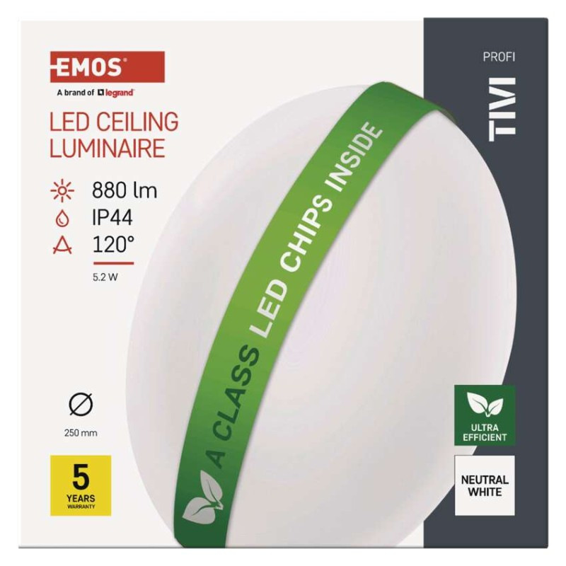 LED SVÍTIDLO TIVI PŘ.KR 5,2W 880LM IP44 9