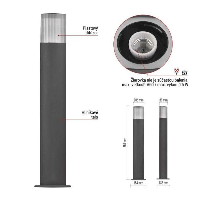 LED ZAHRADNÍ SVÍTIDLO,E27,IP54,MAX 25W,S 4