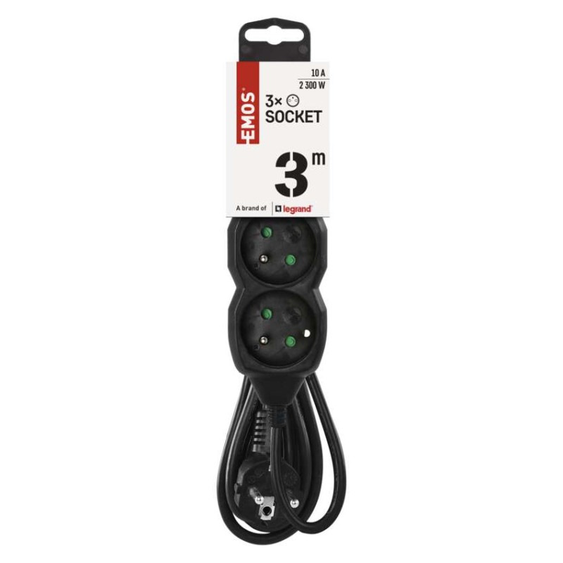 Kábel predlžovací 3Z 3m čierny  PC0313