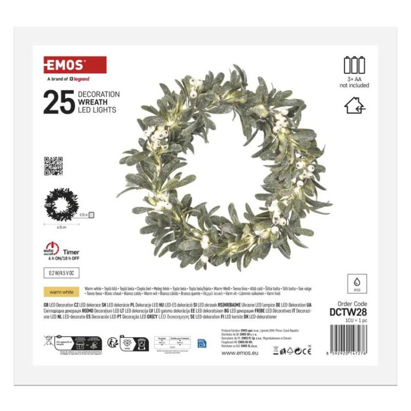 25LED MISTLETOE WREATH 3AA WW 9