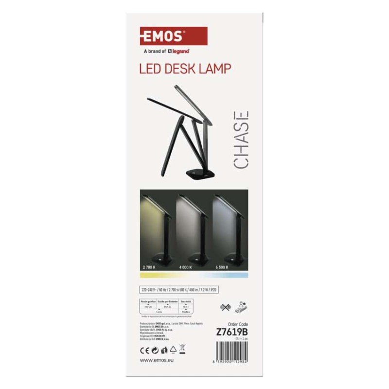 LED STOLNÍ LAMPA CHASE ČERNÁ 12