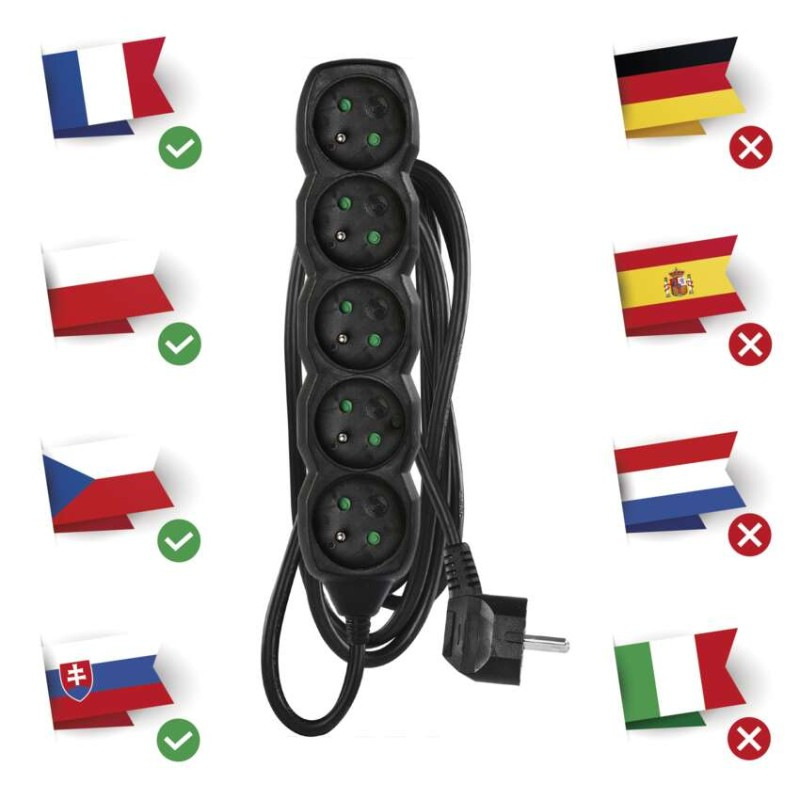 Kábel predlžovací 5Z-3m 1,5mm2 čierny PC0513R 3