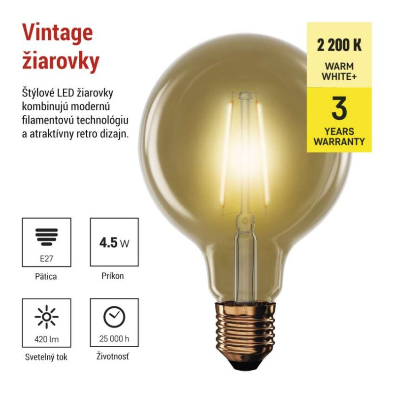 Žiarovka LED VNT G95 4W E27 WW+ Z52032 EMOS 1525713240 1