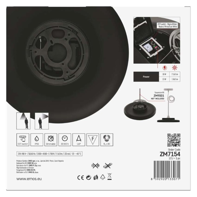 LED SVÍTIDLO DIONI 18W 2160LM IP55 CCT Č 9