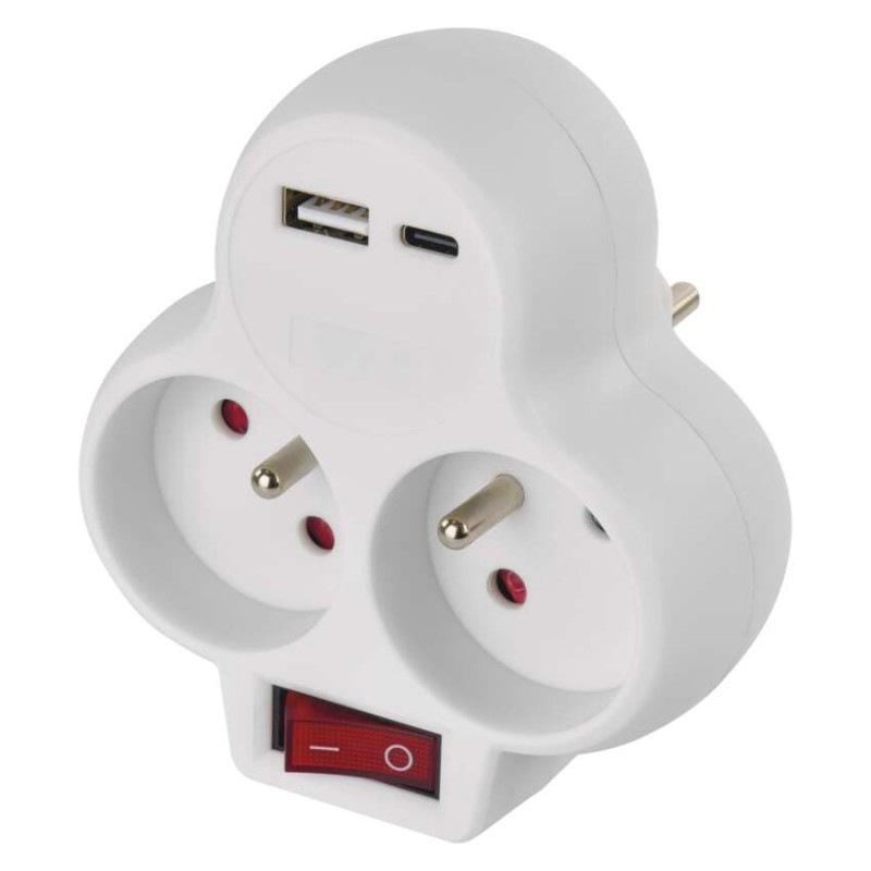 ZÁSUVKA ROZBOČOVACÍ 2×, VYP., 1×USB-A+1×