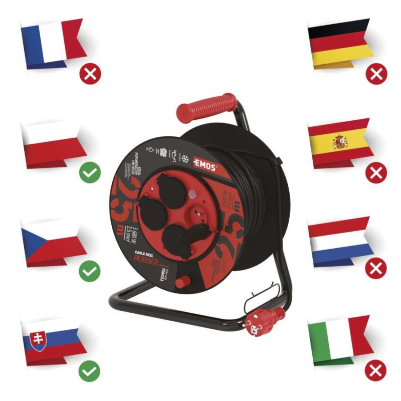 Káblový bubon 4-zás.25m 3Gx2,5 guma/neopren IP44 P084253 EMOS 2