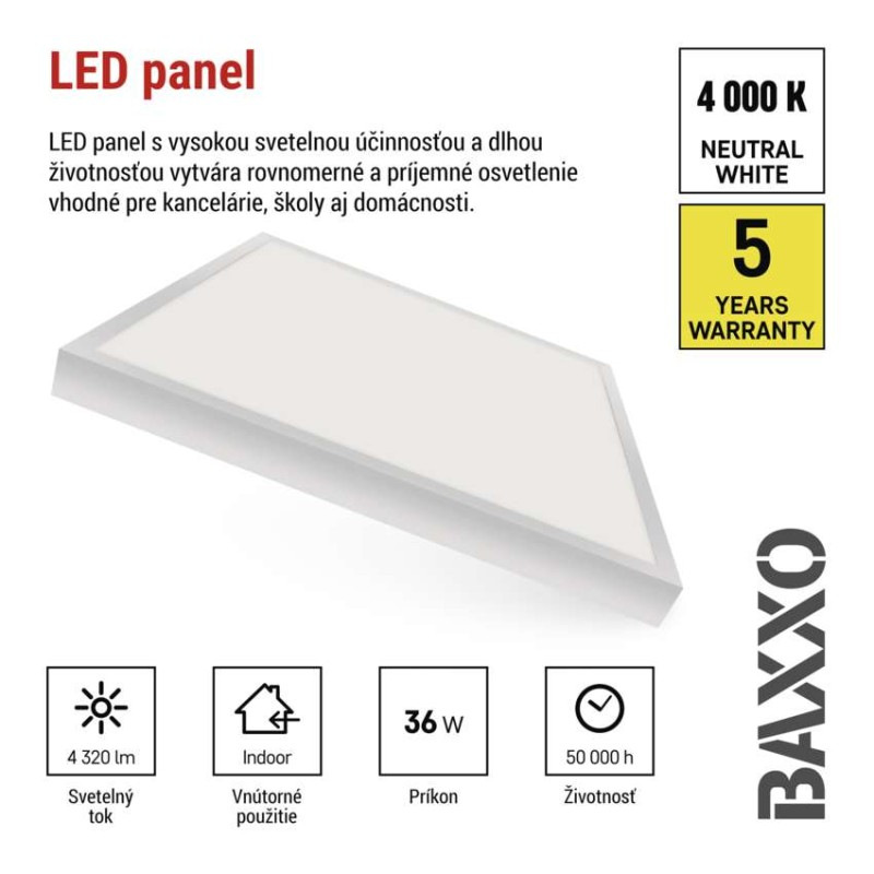 LED Panel 600x600mm 36W 4320lm IP20 NW EMOS 4