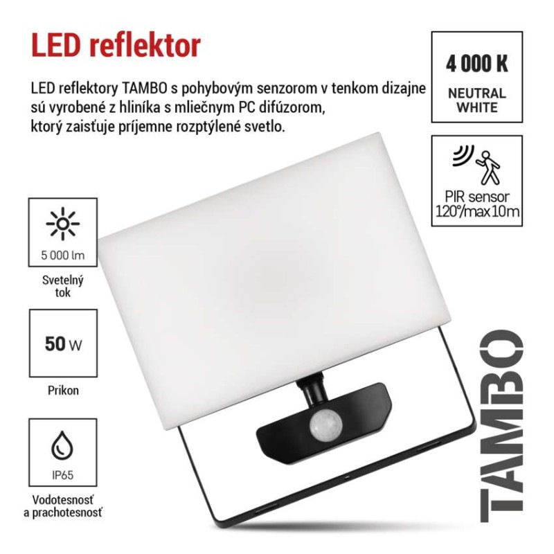 LED REFLEKTOR TAMBO 50W 5000LM PIR 6