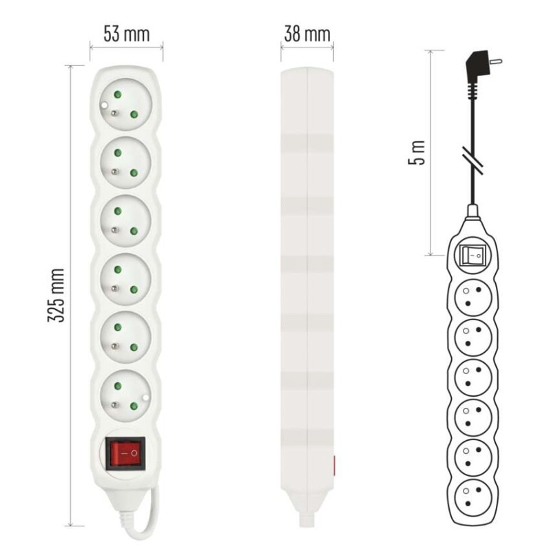 Kábel predlžovací 6Z-5m 3x1,5mm2 P1615R s vypínačom 8
