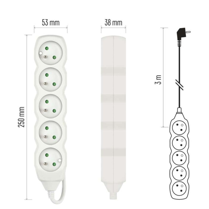 Kábel predlžovací 5Z-3m 3Gx1,5mm2 biela P0513R 9