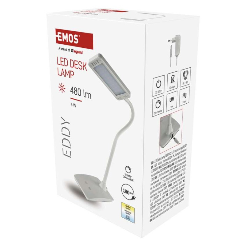 Stolná lampa LED EDDY 480lm, 6W, biela Z7599W EMOS 3