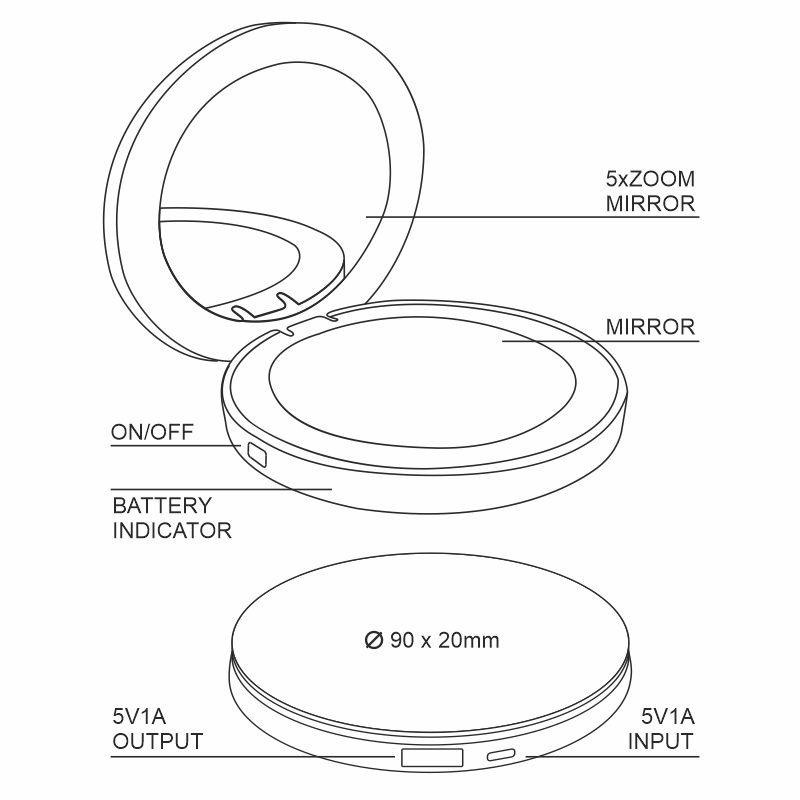 LED nabíjacie zrkadlo s powerbankou - ML01R 2
