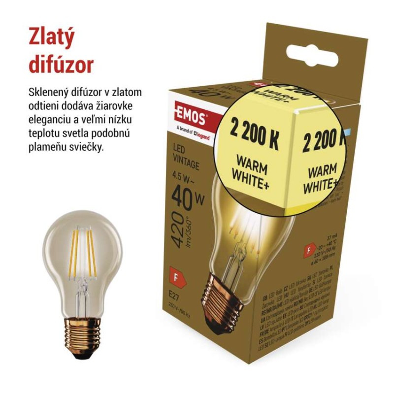 LED VNT A60 4,5W(40W) 420lm E27 WW+ 2