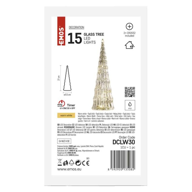 VIANOCE Stromček LED sklenený 27cm, časovač, teplá biela DCLW30 7