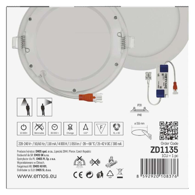 LED panel stropný prisadený kruh 12W IP20 NW ZD1132 9