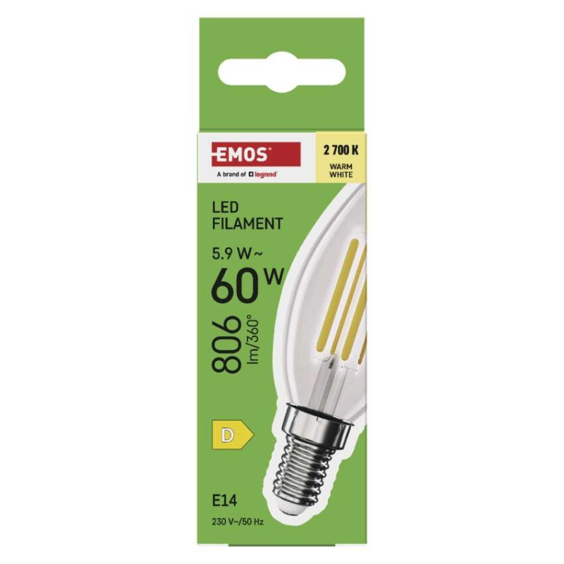 LED FLM CANDLE 5,9W(60W) 806lm E14 WW 5