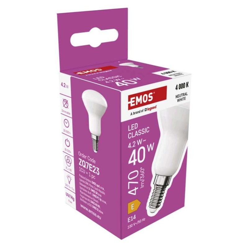 LED CLS R50 4,2W(40W) 470lm E14 NW 7