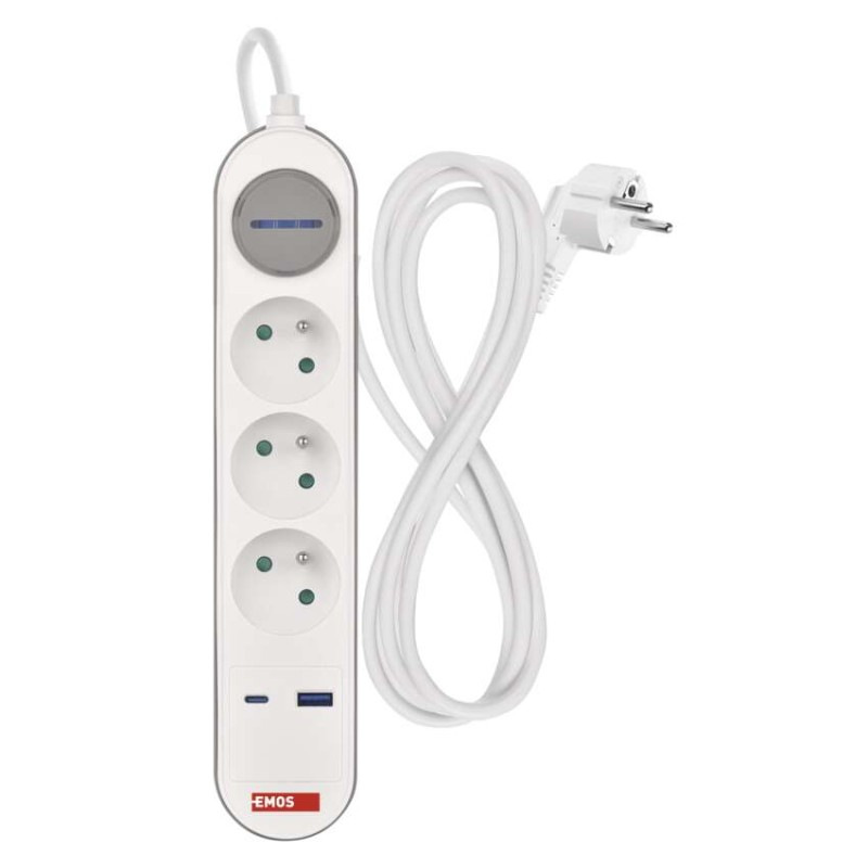 PRODLUŽKA 3Z 2M S VYP. 1,5MM+USB A+C FAS