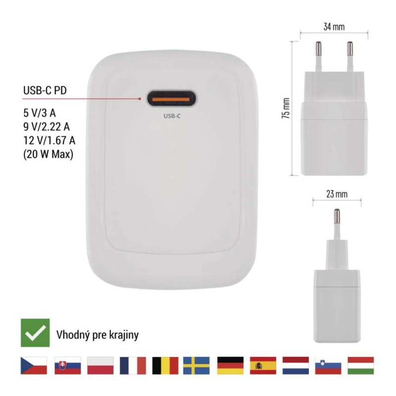 USB ADAPTÉR SÍŤ GAN PD 20W; C 3