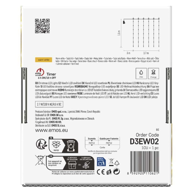 180LED NANO CURTAIN MF 1.7X1,5M WW 9