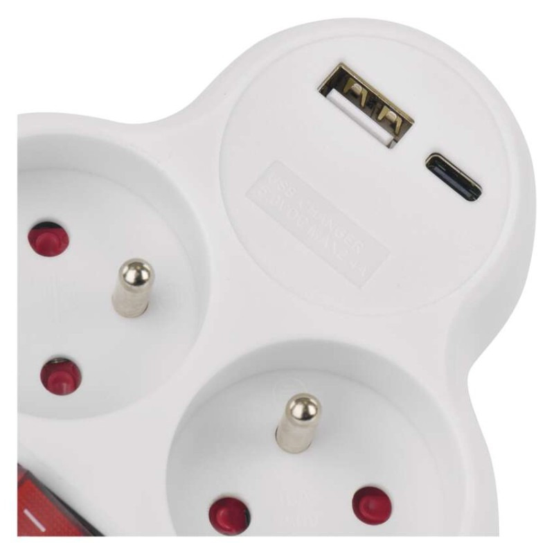 ZÁSUVKA ROZBOČOVACÍ 2×, VYP., 1×USB-A+1× 5