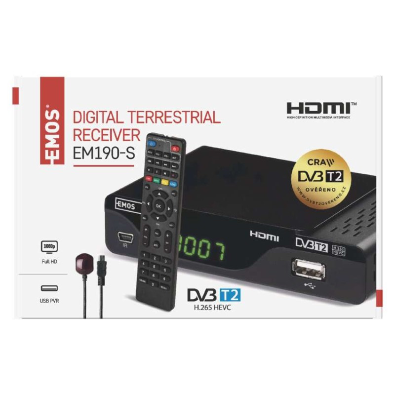 DVB-T2 EMOS EM190-S HD HEVC H265 3