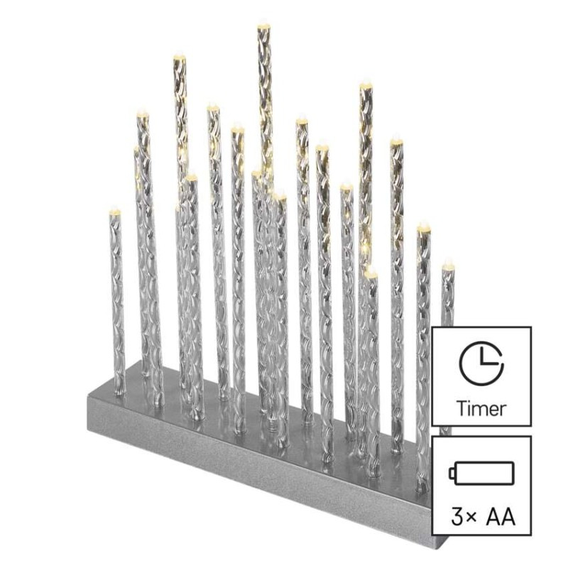 LED svícen stříbrný 28,5cm 3x AA WW 6