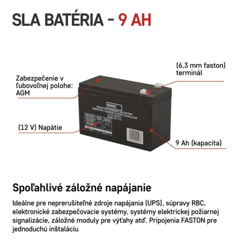 Akumulátor olovený 12 V 9 Ah faston 6,3 mm  B9675 1