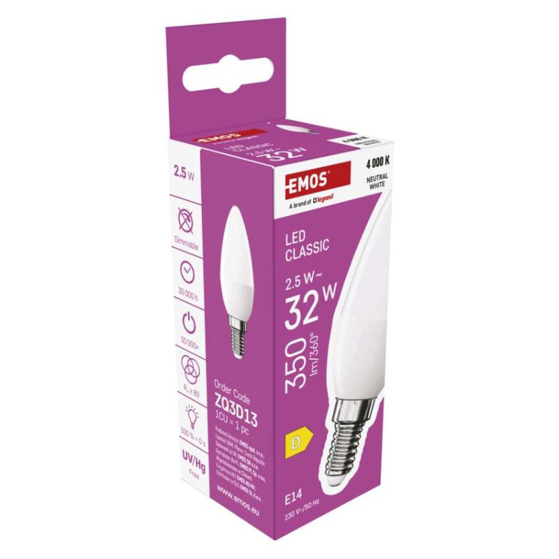 LED CLS CANDLE 2,5W(32W) 350lm E14 NW 7