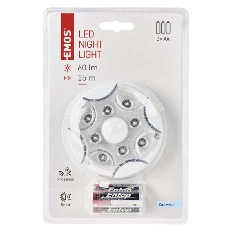 NOČNÍ SVĚTLO S PIR 8 LED 3×AA 4