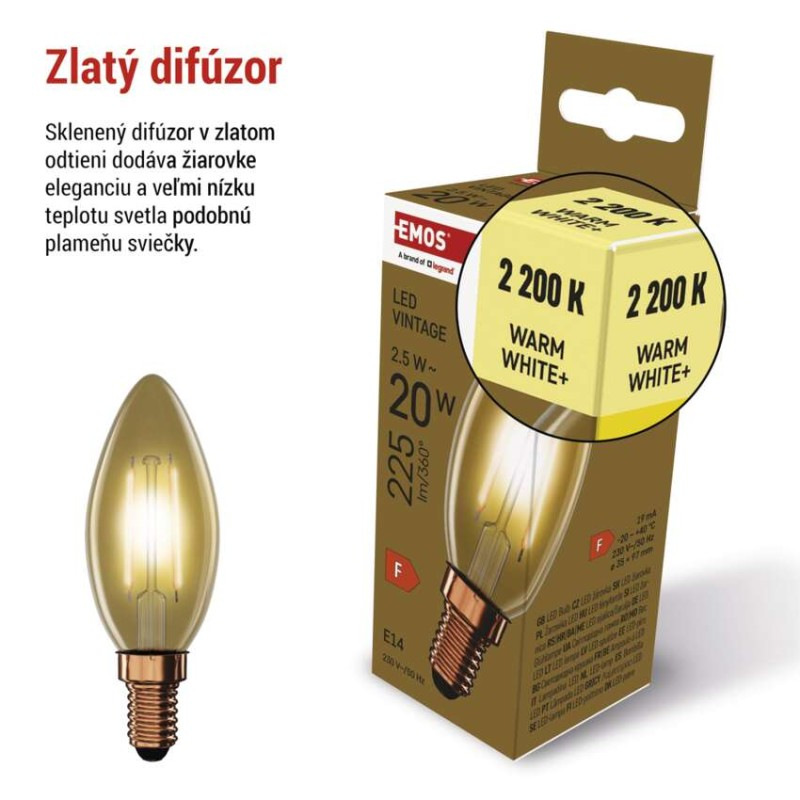 Žiarovka LED VNT CANDLE 2W E14 WW+ Z53012 EMOS 1525711200 2