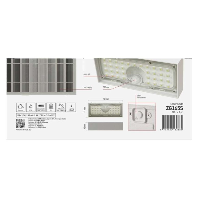 LED SOLARNÍ SVÍTIDLO BRIXO 900LM IP65 NW 8