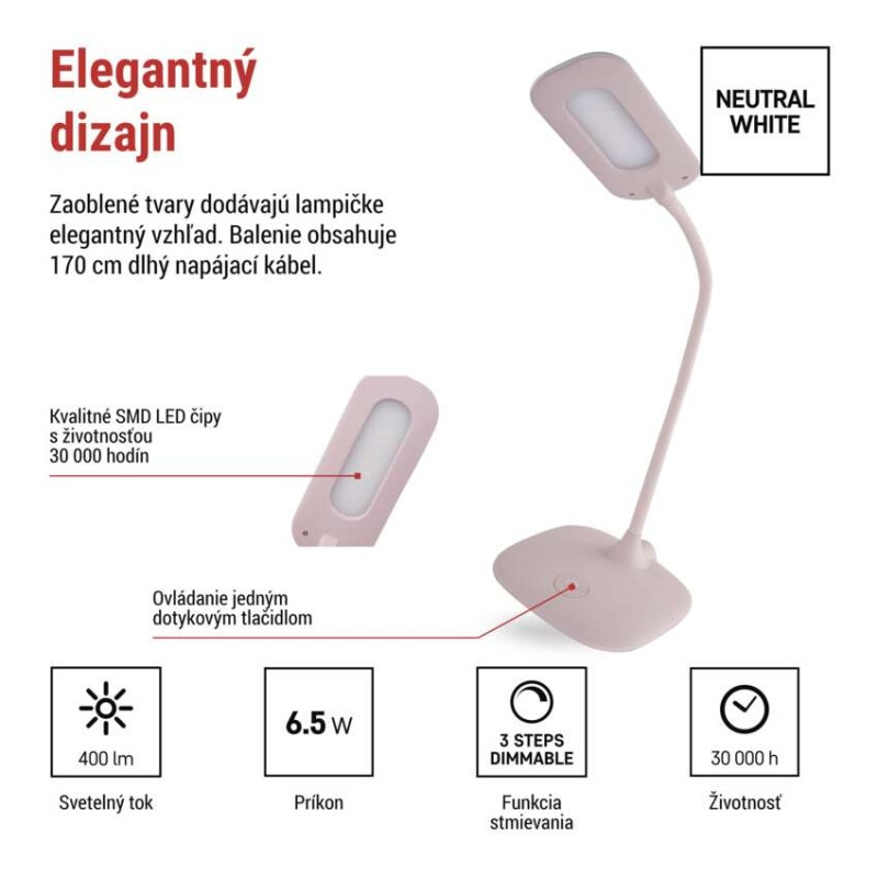 LED STOLNÍ LAMPA STELLA RŮŽOVÁ 3