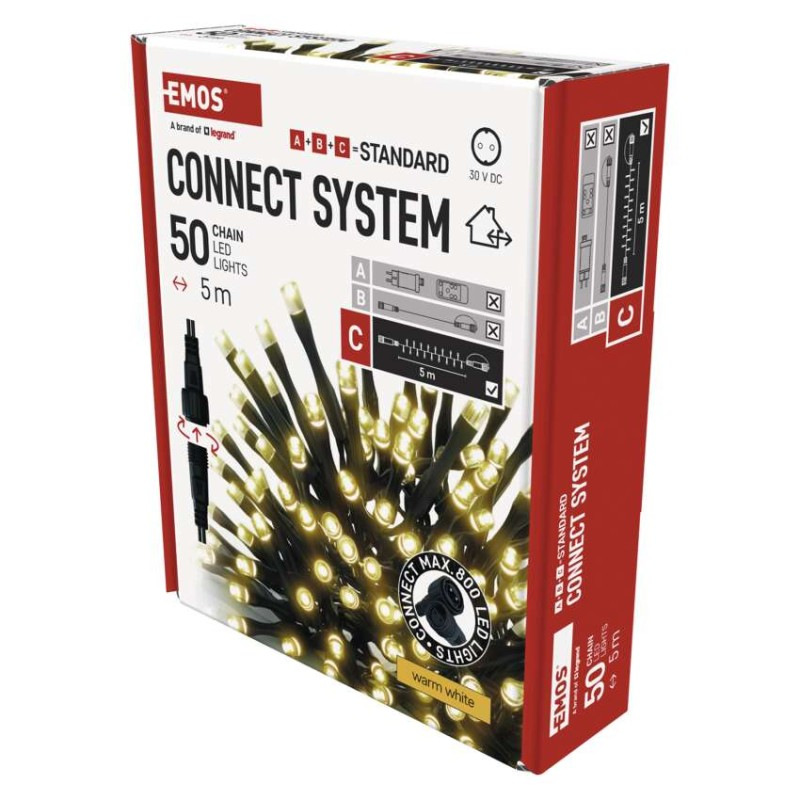 Standard vánoční řetěz 50LED 5M IP44 WW