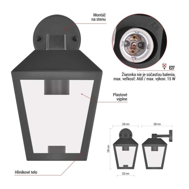 LED ZAHRADNÍ SVÍTIDLO,E27,IP44,MAX 15W,N 4