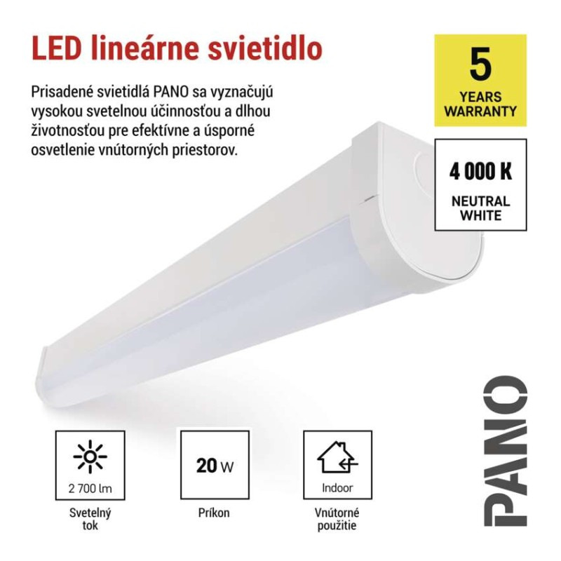 LED LIN. SVÍTIDLO PANO 20W 2700LM IP20 N 1