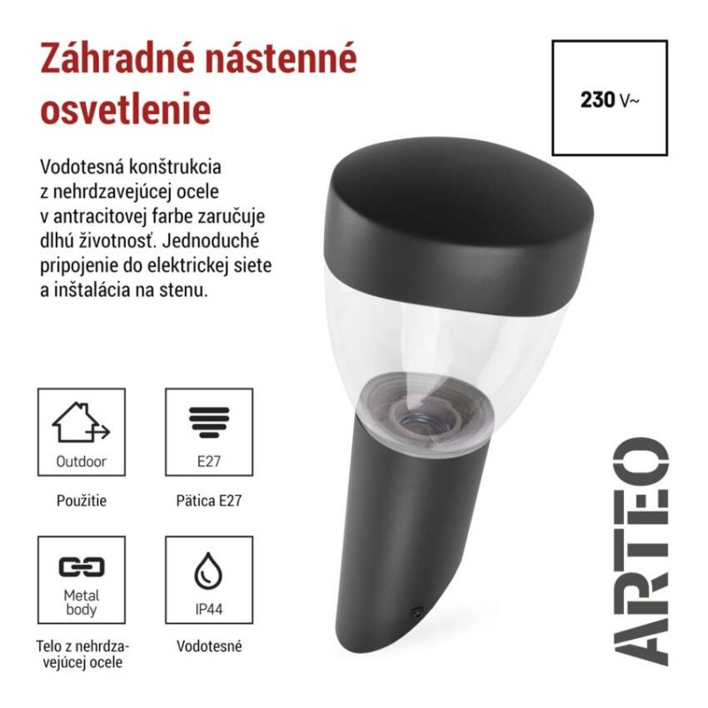 LED ZAHRADNÍ SVÍTIDLO,E27,IP44,MAX 15W,N 2