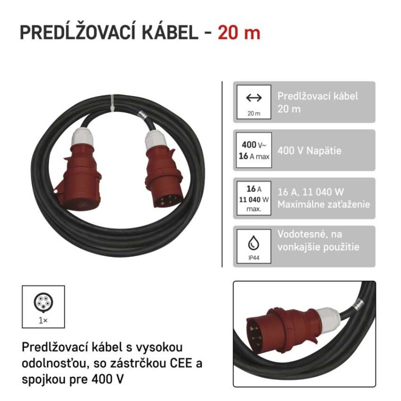 3 fázový prodlužovací přívod 5x16A 20m