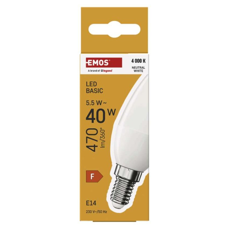 LED BASIC CANDLE 5,5W(40W) 470lm E14 NW 4