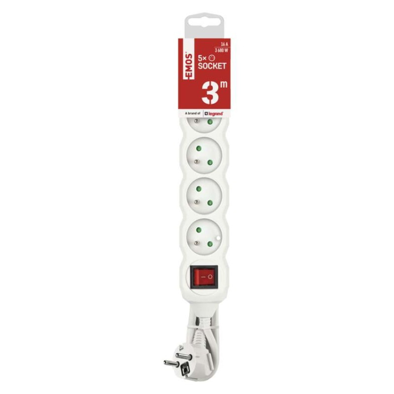 Kábel predlžovací 5Z-3m 3Gx1,5mm2 biela P1513R s vypínačom 2