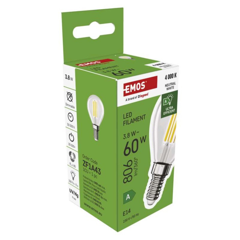 LED FLM MINI GL 3,8W(60W) 806lm E14 NW A 10