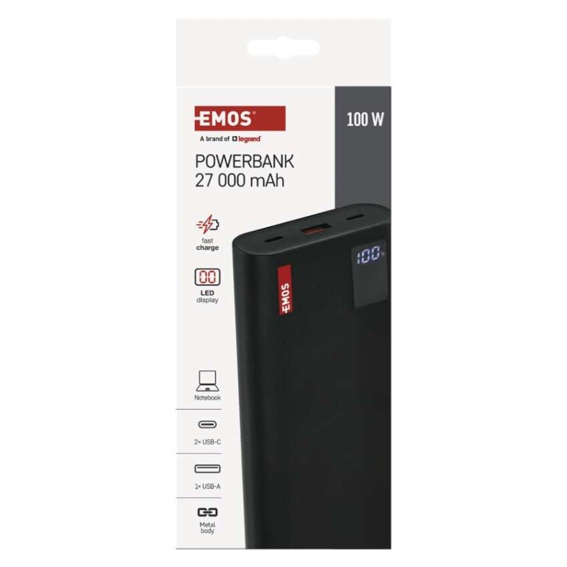 EMOS PWB NTBF30 27000MAH 100W PD 2×USB-C 12