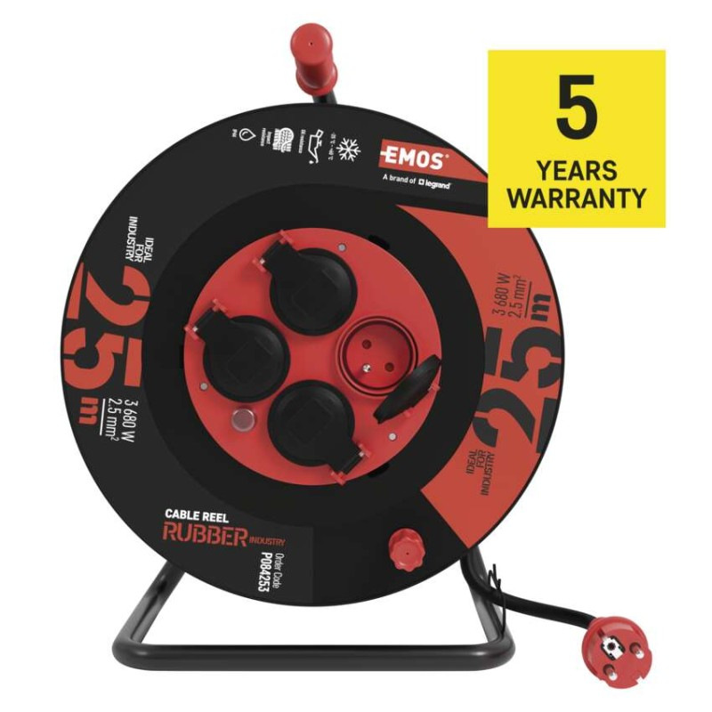 Káblový bubon 4-zás.25m 3Gx2,5 guma/neopren IP44 P084253 EMOS 10