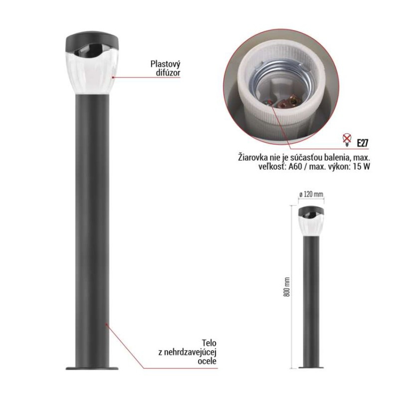 LED ZAHRADNÍ SVÍTIDLO,E27,IP44,MAX 15W,S 4